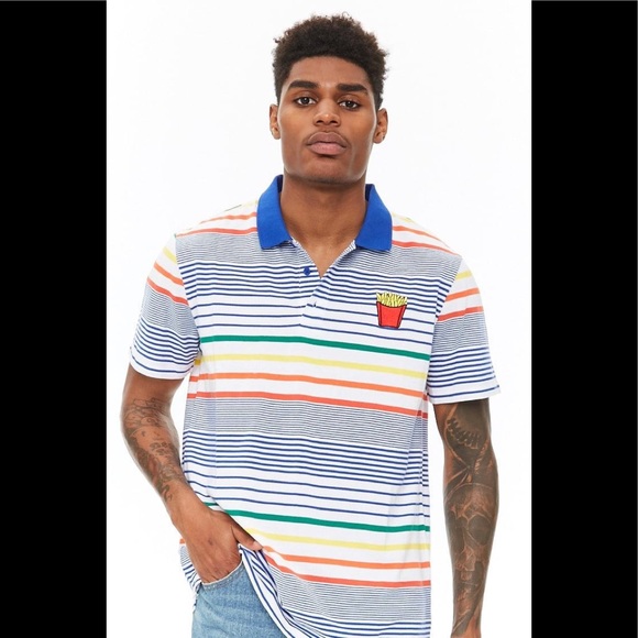 Forever 21 French Fry Patch Striped Polo - Picture 1 of 5